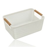 Discountershop Opbergmand met Houten Handvat – 6L Kunststof Opbergmand – Keukenkast Organizer, Kledingkast Organizer, Opbergmand Speelgoed Kinderkamer