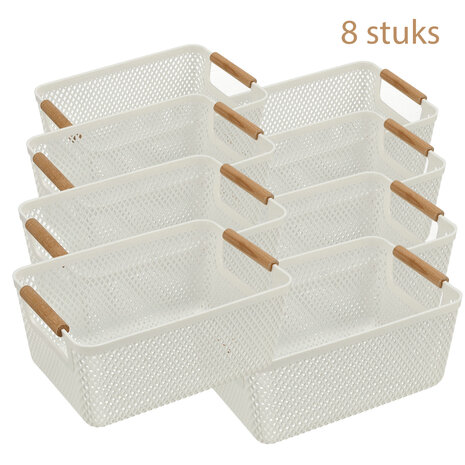 Discountershop Opbergmand met Houten Handvat – 6L Kunststof Opbergmand – Keukenkast Organizer, Kledingkast Organizer, Opbergmand Speelgoed Kinderkamer
