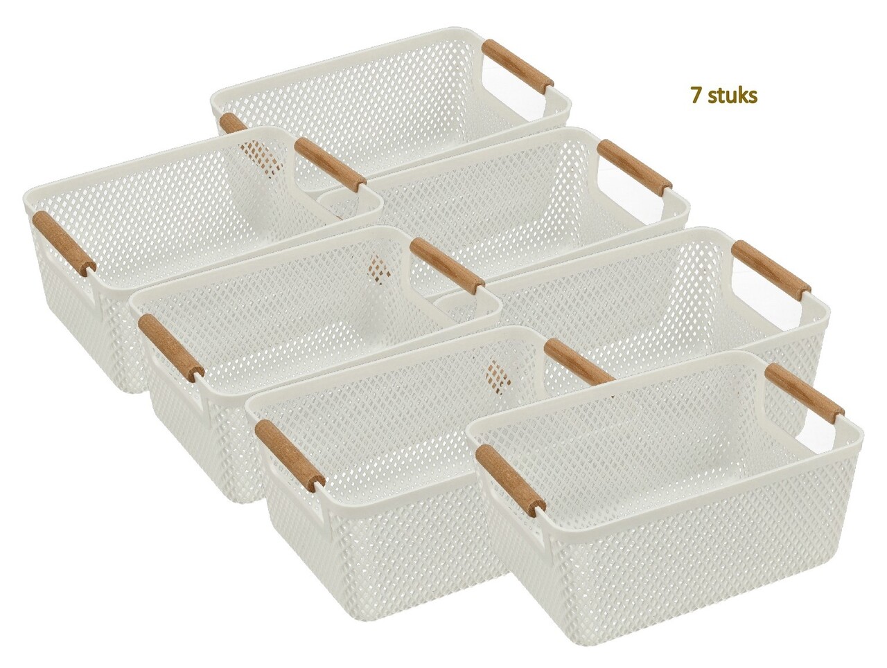 Discountershop Opbergmand met Houten Handvat – 6L Kunststof Opbergmand – Keukenkast Organizer, Kledingkast Organizer, Opbergmand Speelgoed Kinderkamer