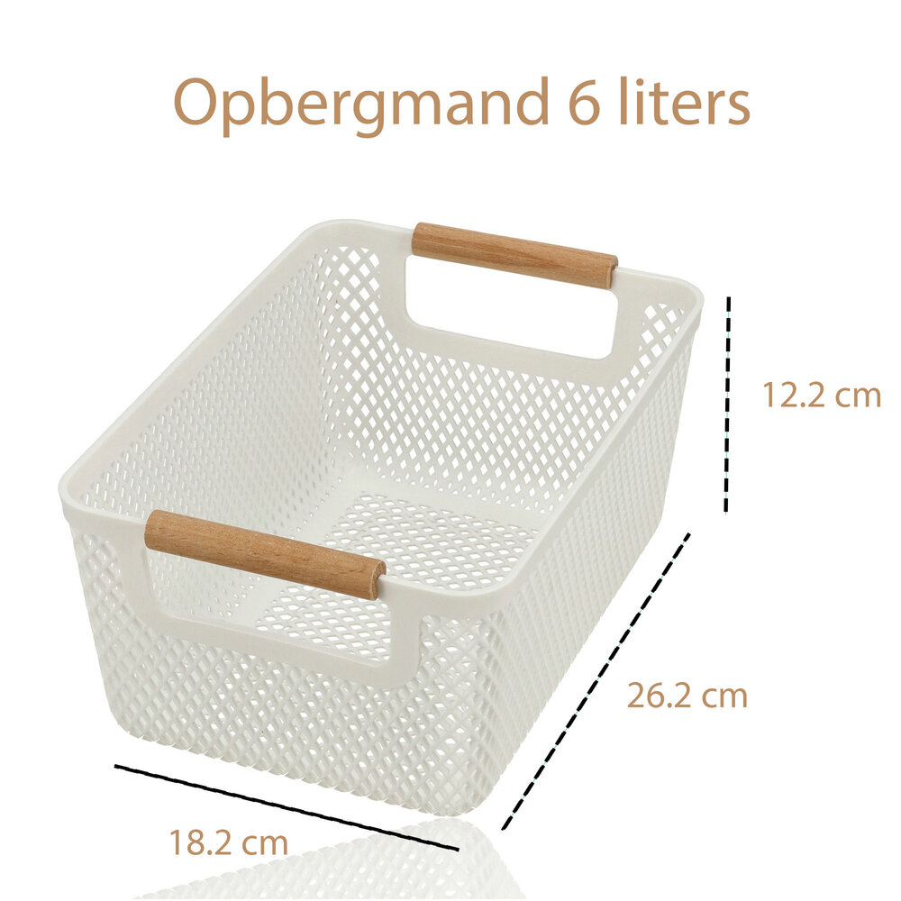 Discountershop Storage Basket with Wooden Handle – 6L Plastic Storage Basket – Kitchen Cabinet Organizer, Closet Organizer, Toy Storage Basket Kids Room