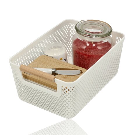 Discountershop Storage Basket with Wooden Handle – 6L Plastic Storage Basket – Kitchen Cabinet Organizer, Closet Organizer, Toy Storage Basket Kids Room