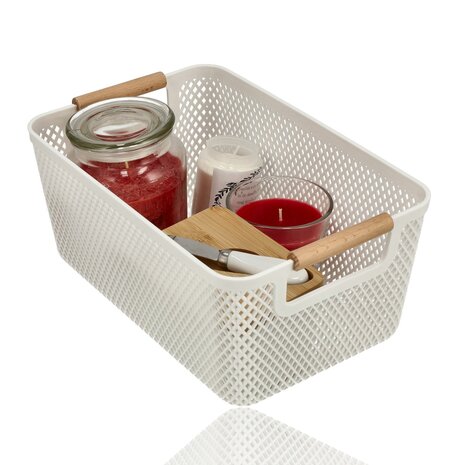 Discountershop Storage Basket with Wooden Handle – 9L Plastic Storage Basket for Kitchen, Closet and Kids Room – Organizer for Toys and Pantry Storage Discountershop Storage Basket with Wooden Handle – 9L Plastic Storage Basket for Kitchen, Closet and Kids Room – Organizer for Toys and Pantry Storage