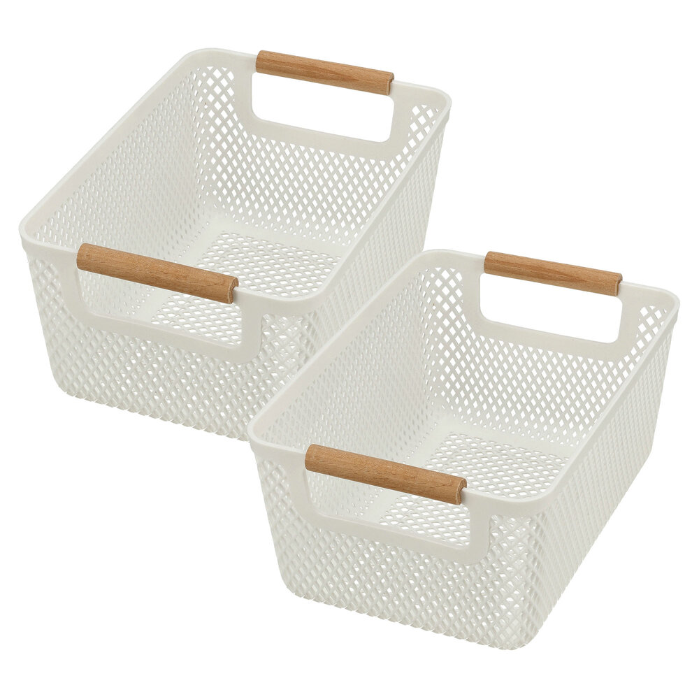 Discountershop Opbergmand met Houten Handvat – 9L Kunststof Opbergmand voor Keuken, Kast en Kinderkamer – Organizer voor Speelgoed en Voorraad