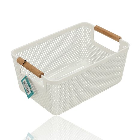 Discountershop Storage Basket with Wooden Handle – 9L Plastic Storage Basket for Kitchen, Closet and Kids Room – Organizer for Toys and Pantry Storage Discountershop Storage Basket with Wooden Handle – 9L Plastic Storage Basket for Kitchen, Closet and Kids Room – Organizer for Toys and Pantry Storage