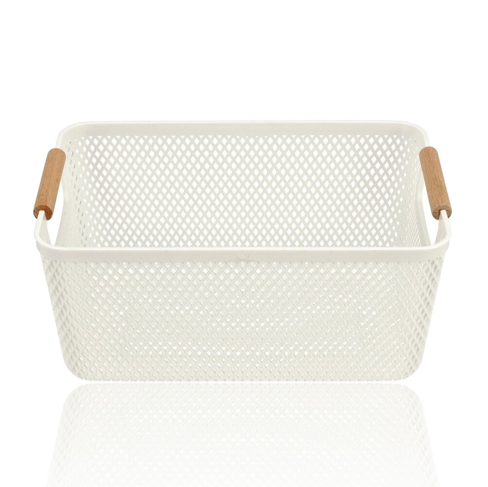 Discountershop Storage Basket with Wooden Handle – 9L Plastic Storage Basket for Kitchen, Closet and Kids Room – Organizer for Toys and Pantry Storage Discountershop Storage Basket with Wooden Handle – 9L Plastic Storage Basket for Kitchen, Closet and Kids Room – Organizer for Toys and Pantry Storage
