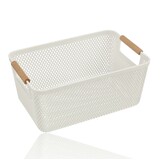 Discountershop Storage Basket with Wooden Handle – 9L Plastic Storage Basket for Kitchen, Closet and Kids Room – Organizer for Toys and Pantry Storage