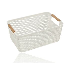 Discountershop Opbergmand met Houten Handvat – 9L Kunststof Opbergmand voor Keuken, Kast en Kinderkamer – Organizer voor Speelgoed en Voorraad