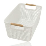 Discountershop Opbergmand met Houten Handvat – 12L Kunststof Opbergmand voor Keuken, Kast en Kinderkamer – Organizer voor Opslag