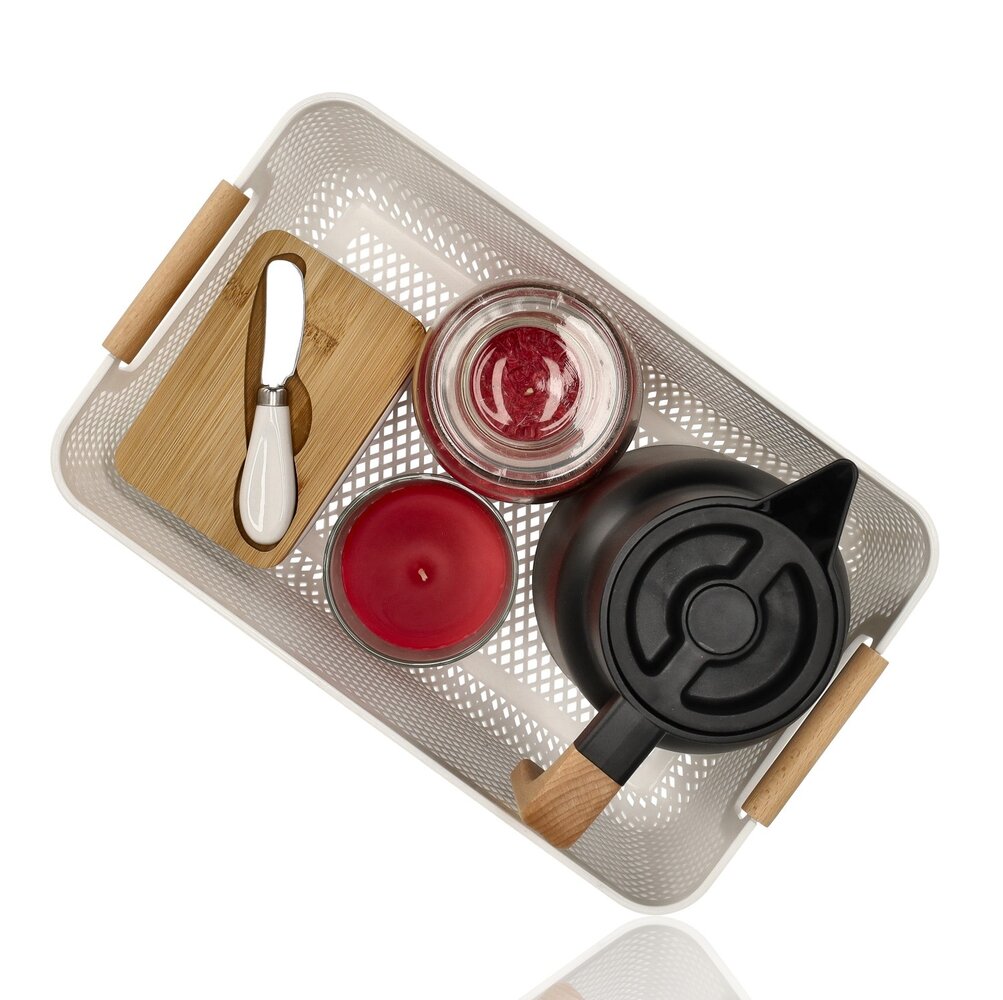 Discountershop Opbergmand met Houten Handvat – 12L Kunststof Opbergmand voor Keuken, Kast en Kinderkamer – Organizer voor Opslag Discountershop Opbergmand met Houten Handvat – 12L Kunststof Opbergmand voor Keuken, Kast en Kinderkamer – Organizer voor Opslag