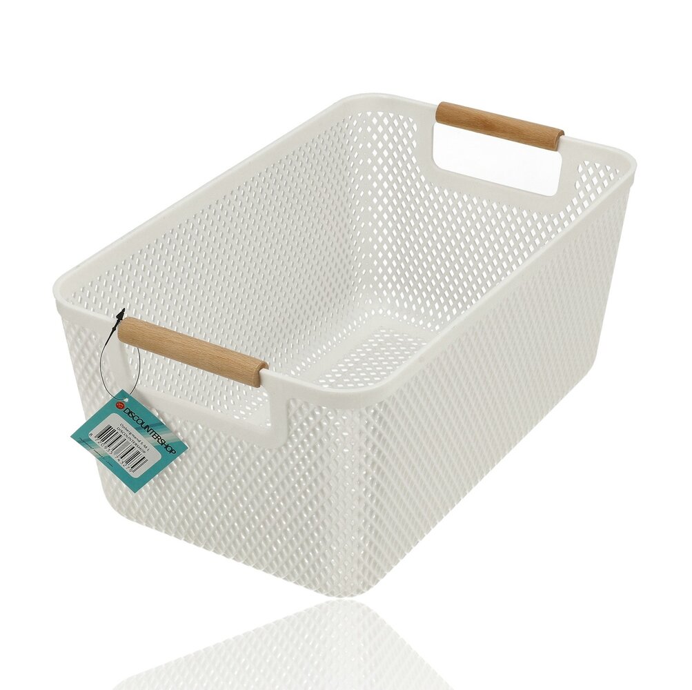 Discountershop Opbergmand met Houten Handvat – 12L Kunststof Opbergmand voor Keuken, Kast en Kinderkamer – Organizer voor Opslag Discountershop Opbergmand met Houten Handvat – 12L Kunststof Opbergmand voor Keuken, Kast en Kinderkamer – Organizer voor Opslag