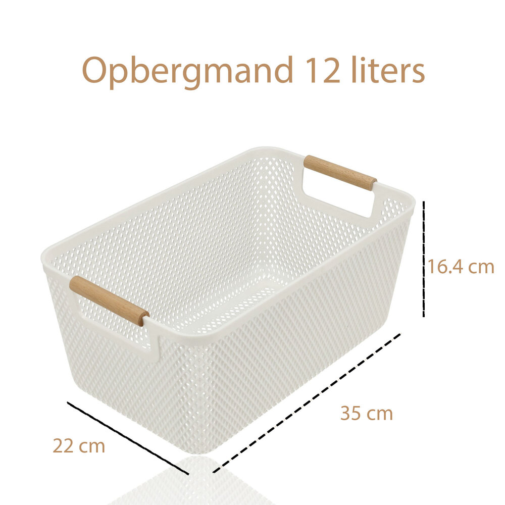 Discountershop Storage Basket with Wooden Handle – 12L Plastic Storage Basket for Kitchen, Closet and Kids Room – Multifunctional Organizer for Storage