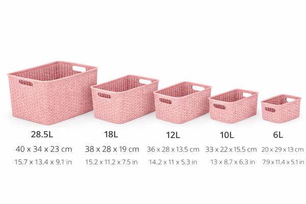 Discountershop Opbergmand Set (5-Delig) – 28,5L, 18L, 12L, 10L en 6L – Mandjes Riet Look Opbergdozen – Kast Organizer, Kinderkamer en Keukenkast Organizer