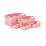 Discountershop Opbergmand Set (5-Delig) – 28,5L, 18L, 12L, 10L en 6L – Mandjes Riet Look Opbergdozen – Kast Organizer, Kinderkamer en Keukenkast Organizer