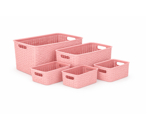 Discountershop Storage Basket Set (5-Piece) – 28.5L, 18L, 12L, 10L and 6L – Wicker-Style Storage Boxes – Closet Organizer, Kids Room and Kitchen Cabinet Organizer