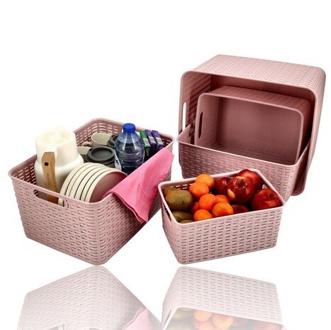 Discountershop Storage Basket Set (5-Piece) – 28.5L, 18L, 12L, 10L and 6L – Wicker-Style Storage Boxes – Closet Organizer, Kids Room and Kitchen Cabinet Organizer