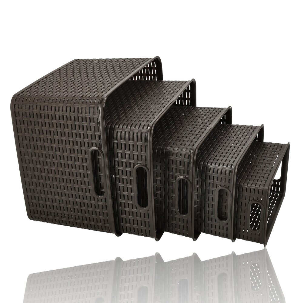 Discountershop Opbergmand Set (5-Delig) – 28,5L, 18L, 12L, 10L en 6L – Mandjes Riet Look Opbergdozen – Kast Organizer, Kinderkamer en Keukenkast Organizer