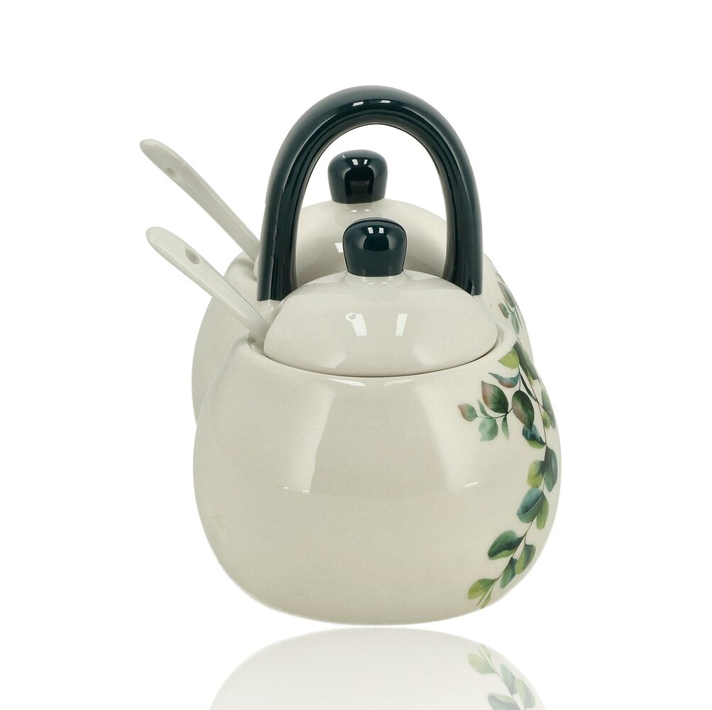 Discountershop Sugar Pots Set Ceramic with Spoons and Lid – Sugar Pot with Spoon 2 Compartments – Spice Jar / Seasoning Container – For Sugar, Spices & Kitchen – 16 x 9 x 13 cm Discountershop Sugar Pots Set Ceramic with Spoons and Lid – Sugar Pot with Spoon 2 Compartments – Spice Jar / Seasoning Container – For Sugar, Spices & Kitchen – 16 x 9 x 13 cm