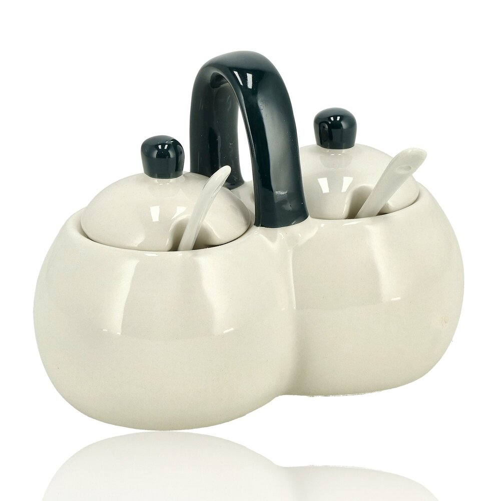 Discountershop Sugar Pots Set Ceramic with Spoons and Lid – Sugar Pot with Spoon 2 Compartments – Spice Jar / Seasoning Container – For Sugar, Spices & Kitchen – 16 x 9 x 13 cm Discountershop Sugar Pots Set Ceramic with Spoons and Lid – Sugar Pot with Spoon 2 Compartments – Spice Jar / Seasoning Container – For Sugar, Spices & Kitchen – 16 x 9 x 13 cm