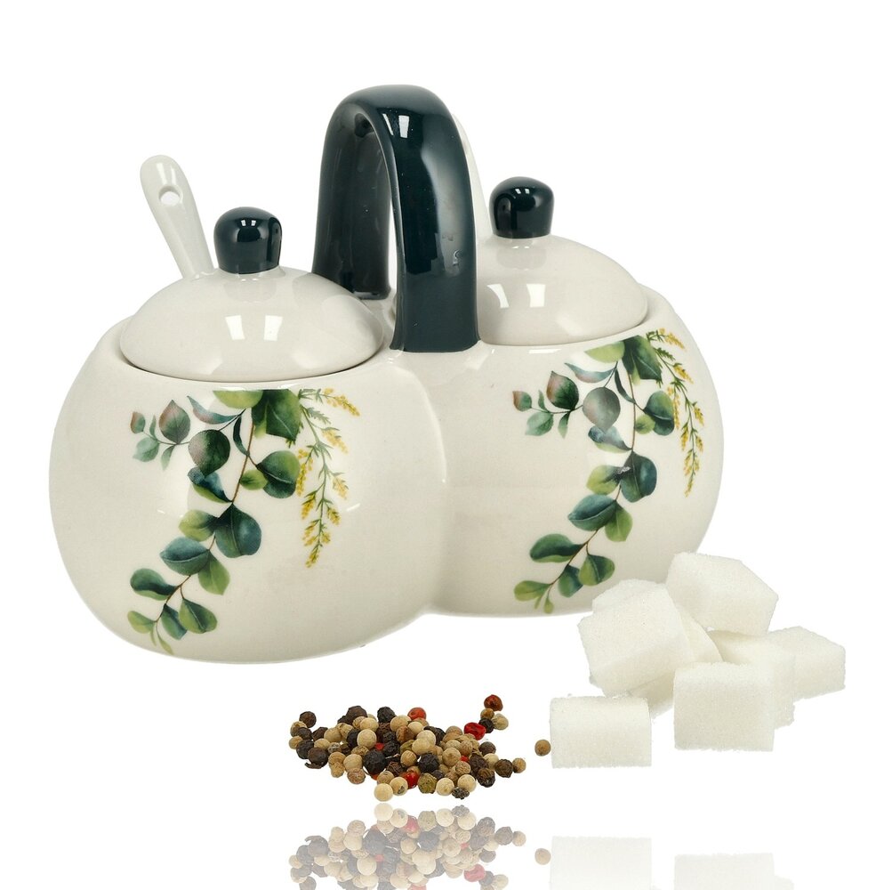 Discountershop Sugar Pots Set Ceramic with Spoons and Lid – Sugar Pot with Spoon 2 Compartments – Spice Jar / Seasoning Container – For Sugar, Spices & Kitchen – 16 x 9 x 13 cm Discountershop Sugar Pots Set Ceramic with Spoons and Lid – Sugar Pot with Spoon 2 Compartments – Spice Jar / Seasoning Container – For Sugar, Spices & Kitchen – 16 x 9 x 13 cm