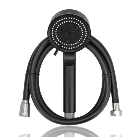 Discountershop Douchekop Zwart met Doucheslang – Handdouche 5 Straalstanden – Anti-Kalk – 150 cm Slang – Universele G1/2 Aansluiting