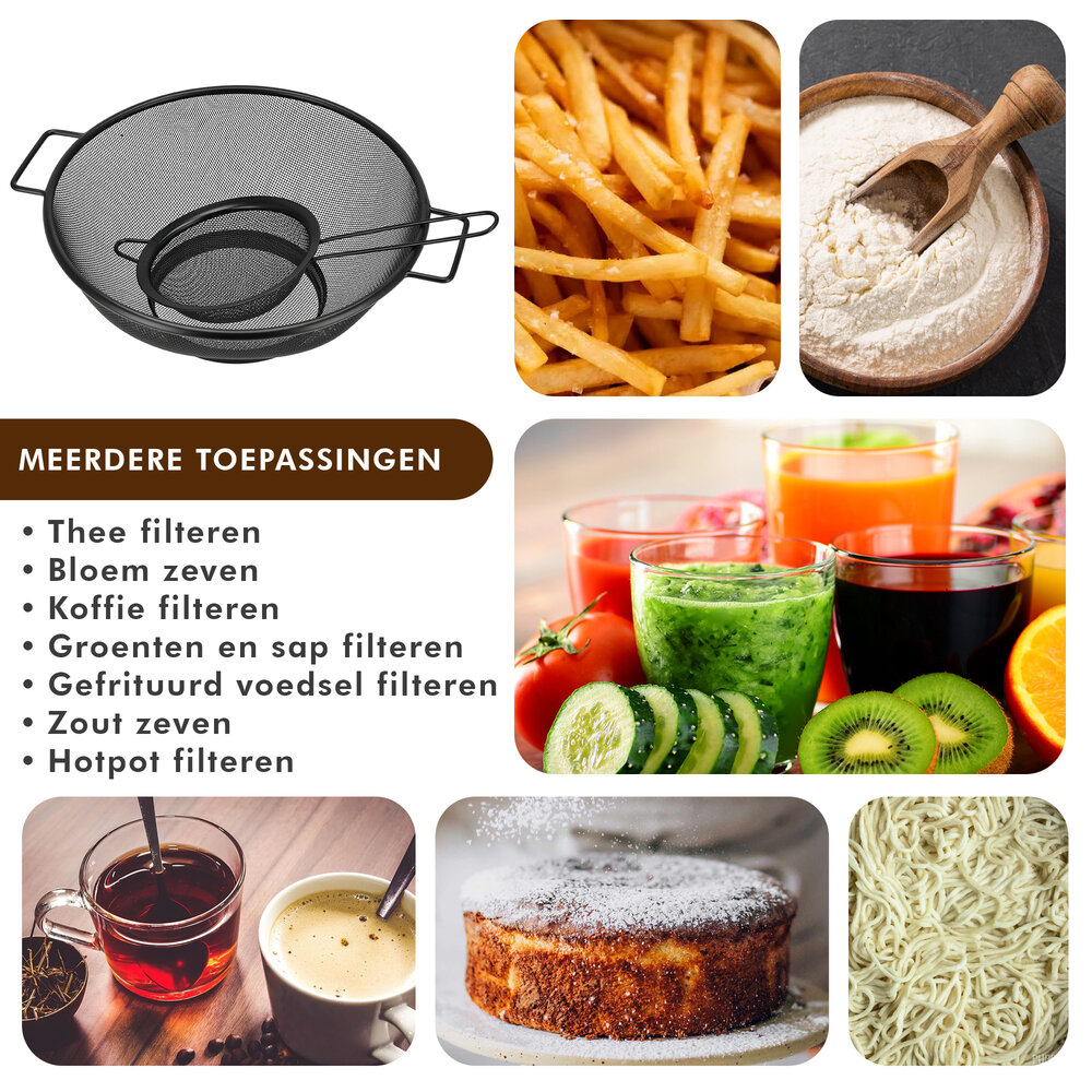 Discountershop Colander and Strainer Set – Stainless Steel Ø31 cm with Handles + Strainer Ø13 cm – Set of 2 Stainless Steel Kitchen Tools for Pasta, Rice, Vegetables & Tea