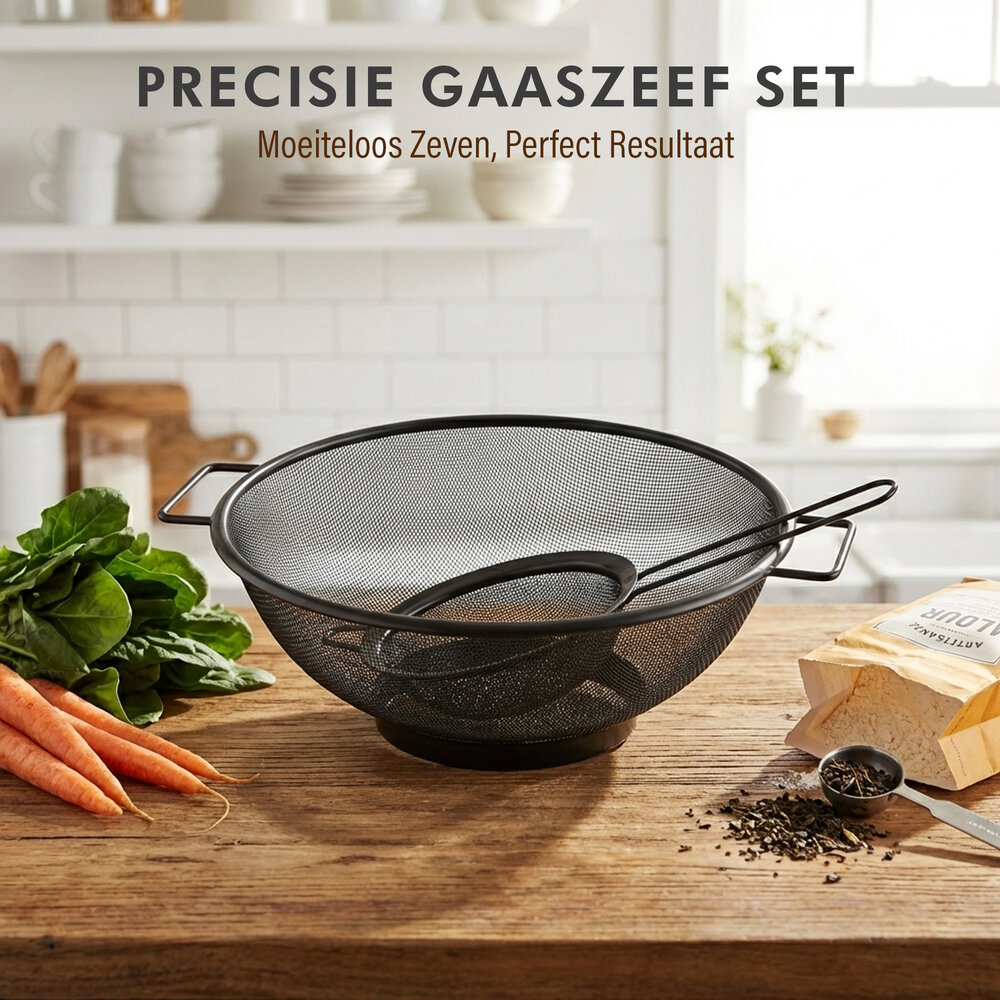 Discountershop Vergiet en Zeef - RVS Ø31cm met Handvatten + Zeef Ø13cm – Set van 2 Roestvrijstalen Keukengerei voor Pasta, Rijst, Groente & Thee Discountershop Vergiet en Zeef - RVS Ø31cm met Handvatten + Zeef Ø13cm – Set van 2 Roestvrijstalen Keukengerei voor Pasta, Rijst, Groente & Thee