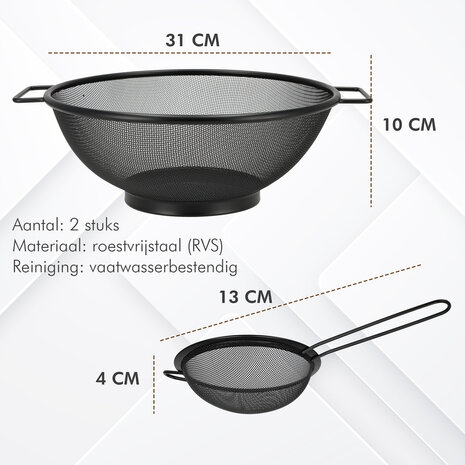 Discountershop Vergiet en Zeef - RVS Ø31cm met Handvatten + Zeef Ø13cm – Set van 2 Roestvrijstalen Keukengerei voor Pasta, Rijst, Groente & Thee Discountershop Vergiet en Zeef - RVS Ø31cm met Handvatten + Zeef Ø13cm – Set van 2 Roestvrijstalen Keukengerei voor Pasta, Rijst, Groente & Thee