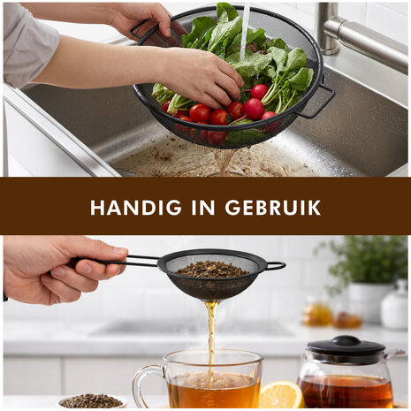 Discountershop Colander and Strainer Set – Stainless Steel Ø31 cm with Handles + Strainer Ø13 cm – Set of 2 Stainless Steel Kitchen Tools for Pasta, Rice, Vegetables & Tea