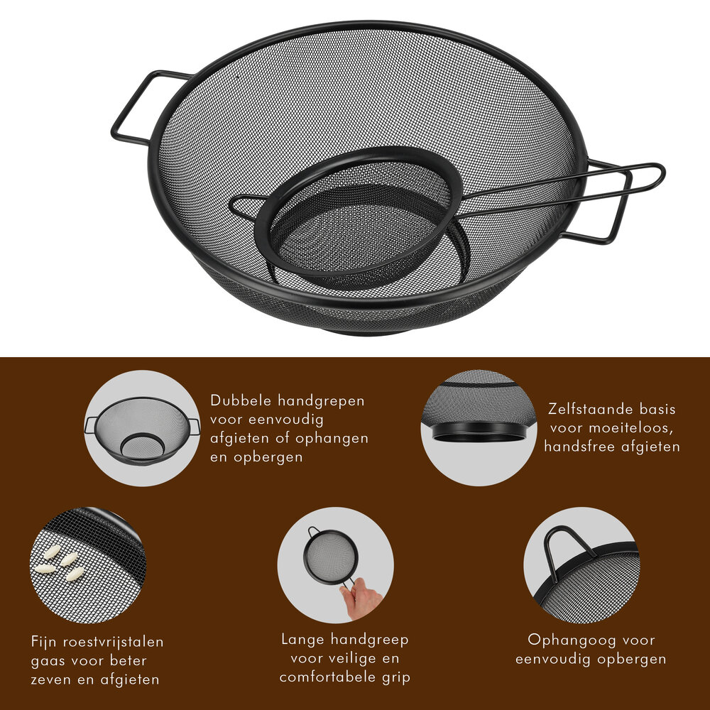 Discountershop Vergiet en Zeef - RVS Ø31cm met Handvatten + Zeef Ø13cm – Set van 2 Roestvrijstalen Keukengerei voor Pasta, Rijst, Groente & Thee Discountershop Vergiet en Zeef - RVS Ø31cm met Handvatten + Zeef Ø13cm – Set van 2 Roestvrijstalen Keukengerei voor Pasta, Rijst, Groente & Thee