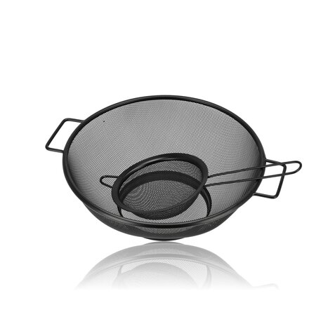 Discountershop Colander and Strainer Set – Stainless Steel Ø31 cm with Handles + Strainer Ø13 cm – Set of 2 Stainless Steel Kitchen Tools for Pasta, Rice, Vegetables & Tea