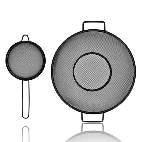 Discountershop Colander and Strainer Set – Stainless Steel Ø31 cm with Handles + Strainer Ø13 cm – Set of 2 Stainless Steel Kitchen Tools for Pasta, Rice, Vegetables & Tea