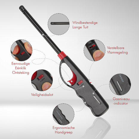 Discountershop Best BBQ Lighter 27cm Windproof – Long Refillable Gas Lighter with Child Safety for BBQ, Candles & Fireplace