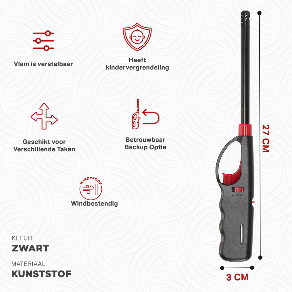 Discountershop Beste BBQ Aansteker 27cm Windproof – Lange Hervulbare Gasaansteker met Kinderbescherming voor BBQ, Kaarsen & Open Haard