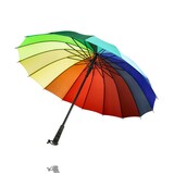 Discountershop Paraplu Regenboog Kleuren – Grote Lange Paraplu Ø98 cm – Regenboogparaplu 16 Ribben – Waterdichte Regen Paraplu voor Heren, Dames & Kinderen