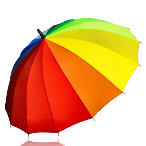 Discountershop Rainbow Umbrella – Large Long Umbrella Ø98 cm – 16 Rib Rainbow Umbrella – Waterproof Rain Umbrella for Men, Women & Kids