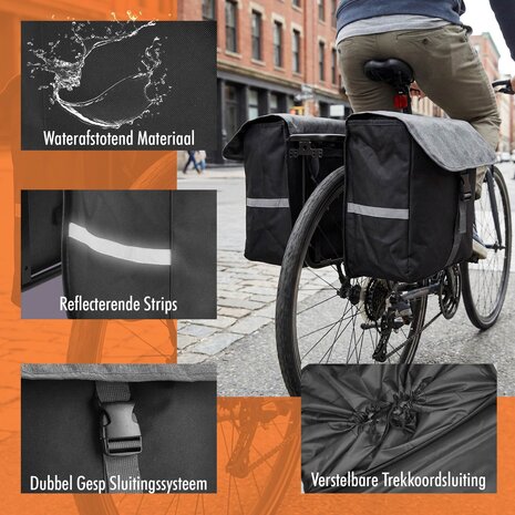 Discountershop Dubbele Fietstas Zwart - 40 Liter – Pakafstas Waterafstotend – Universele Bevestiging - Fietstas Achterdrager
