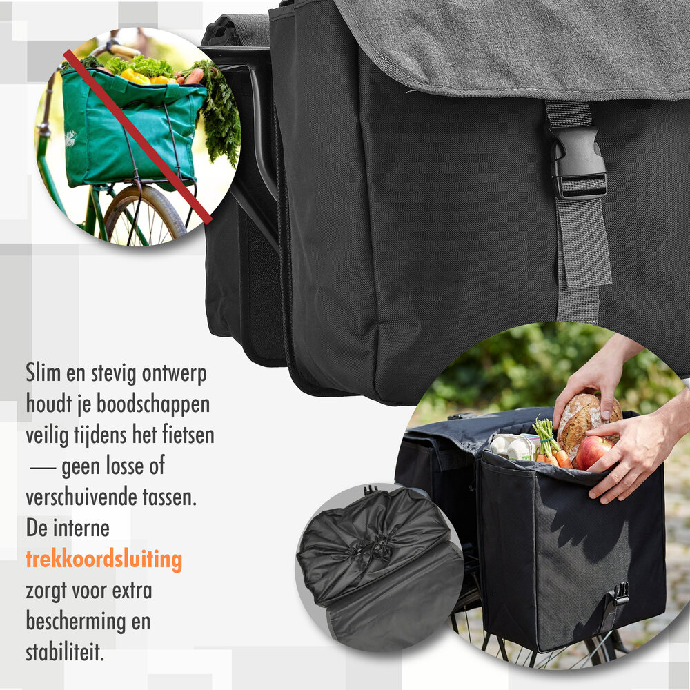 Discountershop Double Pannier Bag Black – 40 Liters – Rack Bag Water-Resistant – Universal Mounting – Rear Rack Bicycle Bag