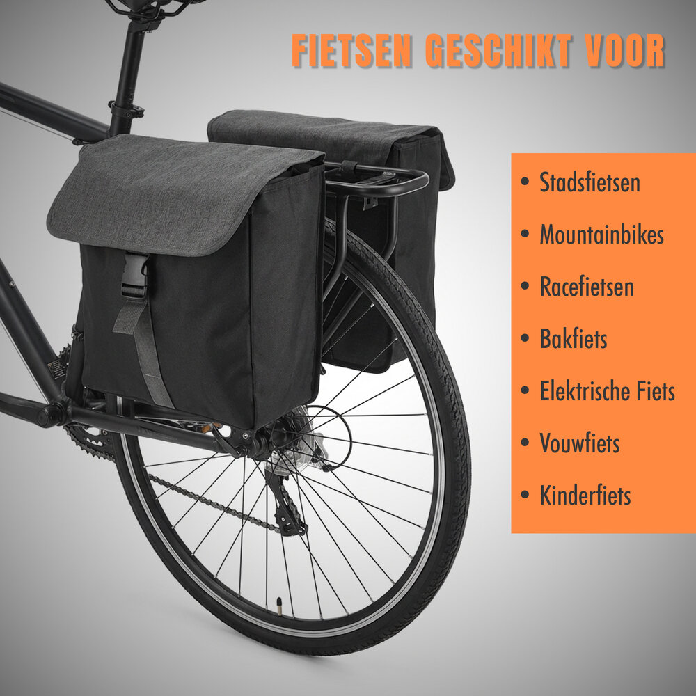 Discountershop Double Pannier Bag Black – 40 Liters – Rack Bag Water-Resistant – Universal Mounting – Rear Rack Bicycle Bag