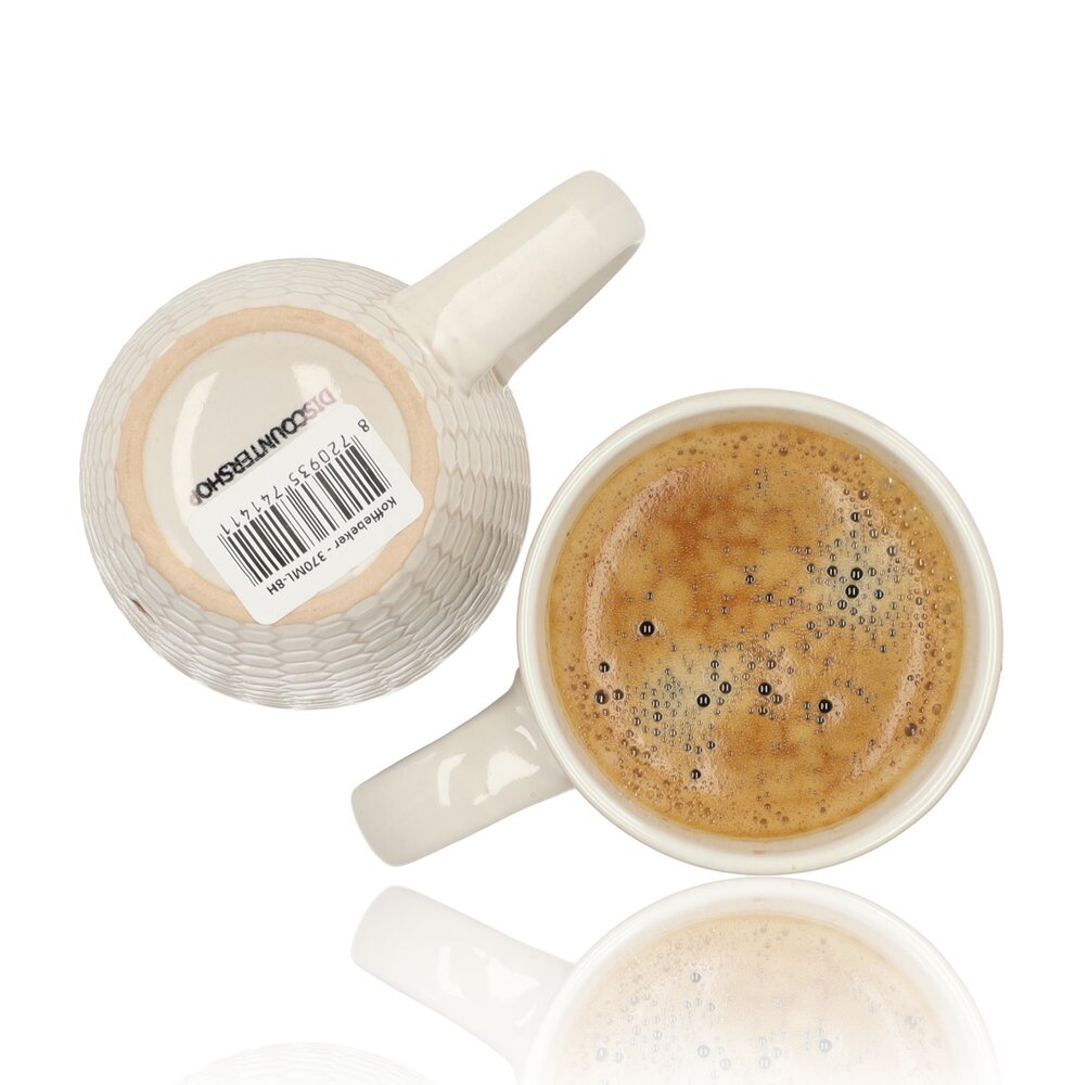 Discountershop Koffiekopje 370ml – Keramische Koffiebeker met Oor – Aardewerk Koffiemok & Theemok – Grote Mok voor Koffie, Cappuccino & Latte