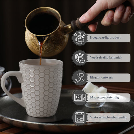 Discountershop Koffiekopje 370ml – Keramische Koffiebeker met Oor – Aardewerk Koffiemok & Theemok – Grote Mok voor Koffie, Cappuccino & Latte