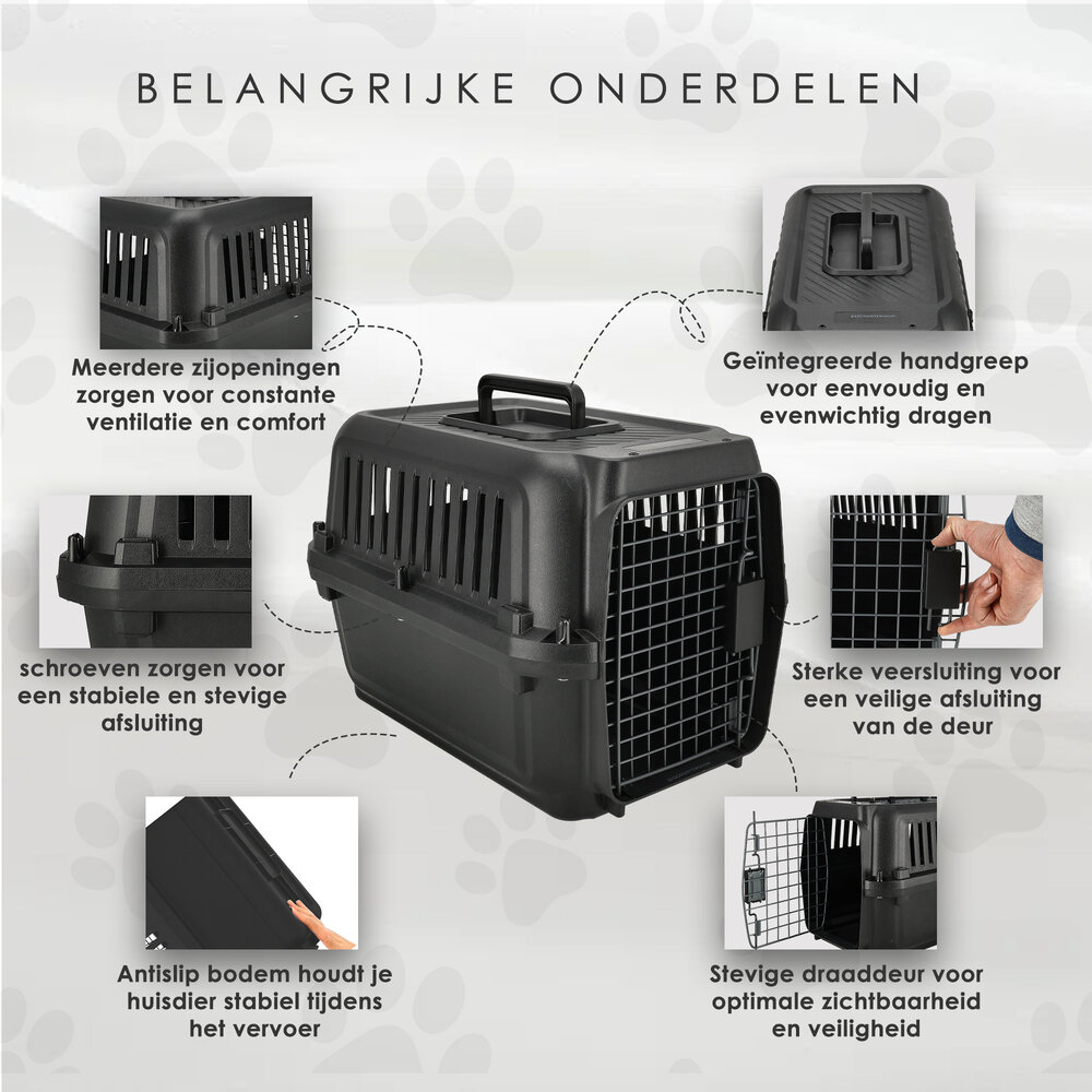 Discountershop Kattenbench / Hondenbench Klein 50x35x34 cm – Transportbox Kat & Kleine Hond tot 5kg – Draagbare Vervoersbox – Demontabele Reismand Kunststof