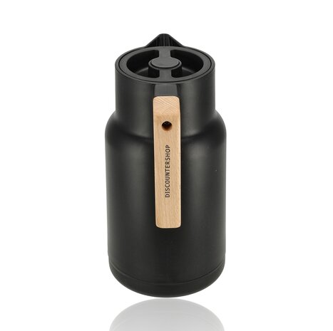 Discountershop Thermoskan 1 Liter RVS – Dubbelwandige Isoleerkan voor Koffie & Thee – Koffiekan met Houten Handvat – Thermosfles Keukenaccessoires