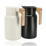 Discountershop Thermos Flask 1 Liter Stainless Steel – Double Wall Insulated Coffee & Tea Jug – Coffee Carafe with Wooden Handle – Kitchen Accessories