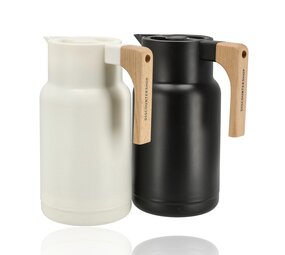 Discountershop Thermos Flask 1 Liter Stainless Steel – Double Wall Insulated Coffee & Tea Jug – Coffee Carafe with Wooden Handle – Kitchen Accessories