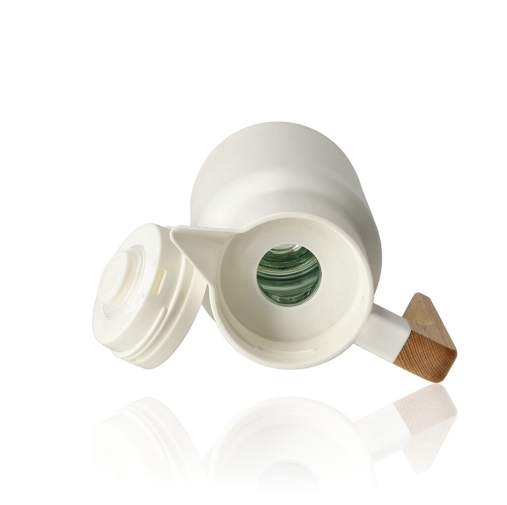 Discountershop Thermoskan 1 Liter RVS – Dubbelwandige Isoleerkan voor Koffie & Thee – Koffiekan met Houten Handvat – Thermosfles Keukenaccessoires