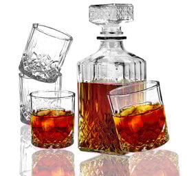 Discountershop Whiskey Decanter Set with Glasses – 900ml Decanter with 4 Whiskey Glasses – Whisky Gift Set for Men – Bar & Home Whiskey Accessories