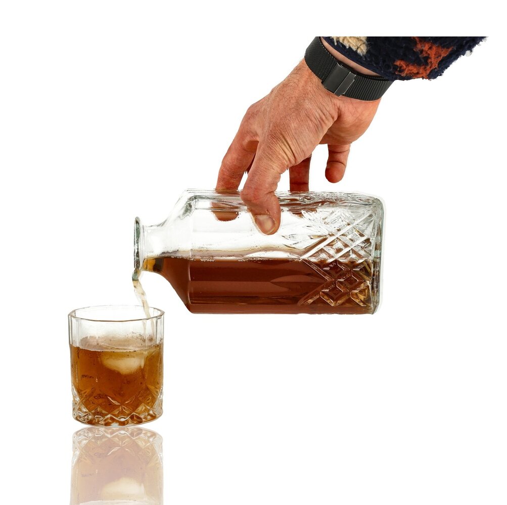 Discountershop Whiskey Karaf Set met Glazen – 900ml Decanteerkaraf met 4 Whiskey Glazen – Whisky Set Cadeau voor Mannen – Whisky Accessoires voor Bar & Thuis