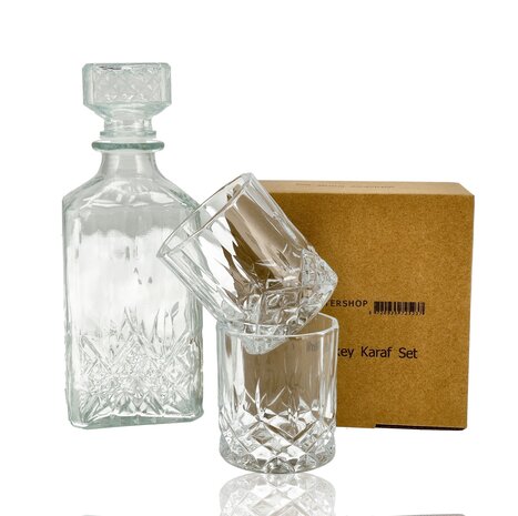 Discountershop Whiskey Decanter Set with Glasses – 900ml Decanter with 4 Whiskey Glasses – Whisky Gift Set for Men – Bar & Home Whiskey Accessories