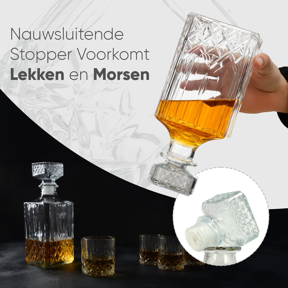 Discountershop Whiskey Decanter Set with Glasses – 900ml Decanter with 4 Whiskey Glasses – Whisky Gift Set for Men – Bar & Home Whiskey Accessories