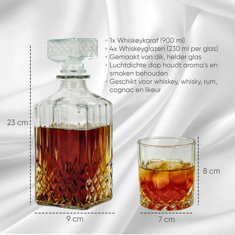 Discountershop Whiskey Decanter Set with Glasses – 900ml Decanter with 4 Whiskey Glasses – Whisky Gift Set for Men – Bar & Home Whiskey Accessories